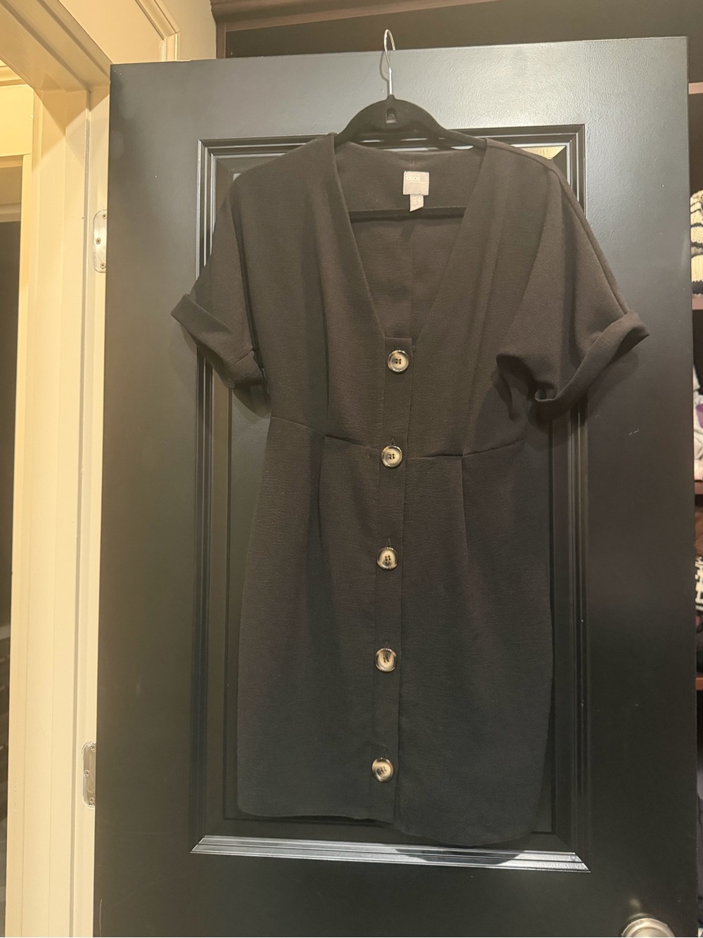 ASOS Black Button-Front Short Sleeve Dress